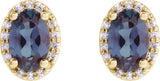 14K Gold Lab-Grown Alexandrite Oval 4-Prong Halo-Style Low Stud Earring - Yellow Gold - view 4