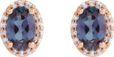 14K Gold Lab-Grown Alexandrite Oval 4-Prong Halo-Style Low Stud Earring - Rose Gold - view 4