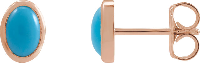 14K Gold Natural Turquoise Oval Bezel-Set Cabochon Earrings - Rose Gold