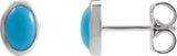 14K Gold Natural Turquoise Oval Bezel-Set Cabochon Earrings - White Gold