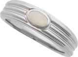14K Gold Oval Natural White Opal Cabochon Ring – 5x3mm - White Gold - view 4