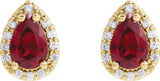 14K Gold Lab-Grown Ruby Pear 4-Prong Halo-Style Low Stud Earring - Yellow Gold - view 6