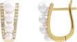 14K Gold Pearl Cultured White Freshwater Pearl & Natural Diamond Accented Hoop Earrings – 5mm Stones - Yellow Gold