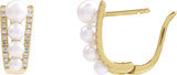 14K Gold Pearl Cultured White Freshwater Pearl & Natural Diamond Accented Hoop Earrings – 5mm Stones - Yellow Gold - view 3