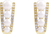 14K Gold Pearl Cultured White Freshwater Pearl & Natural Diamond Accented Hoop Earrings – 5mm Stones - Yellow Gold - view 2