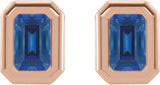 14K Gold Lab-Grown Blue Sapphire Emerald Solitaire Earrings - Rose Gold - view 4