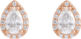 14K Gold Lab-Grown Moissanite Pear 4-Prong Halo-Style Low Stud Earring - Rose Gold - view 6