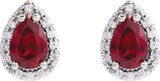 Platinum Lab-Grown Ruby Pear 4-Prong Halo-Style Low Stud Earring - view 6