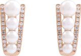 14K Gold Pearl Cultured White Freshwater Pearl & Natural Diamond Accented Hoop Earrings – 5mm Stones - Rose Gold - view 2