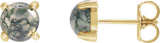 14K Gold Natural Moss Agate Round 4-Prong Cabochon Earrings - Yellow Gold