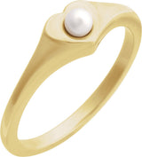 14K Gold Cultured White Akoya Pearl Pearl Heart Ring - Yellow Gold