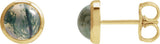 14K Gold Natural Moss Agate Round Bezel-Set Cabochon Earrings - Yellow Gold