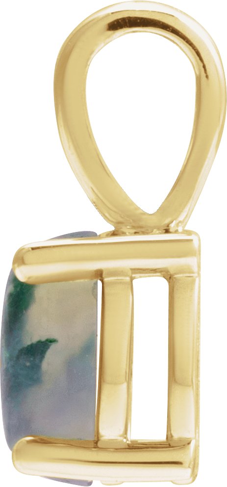 14K Gold Natural Moss Agate Oval 4-Prong Cabochon Pendant - Yellow Gold - view 2