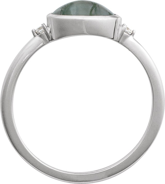 14K Gold Natural Moss Agate Bezel-Set Cabochon Ring – .03 CTW - White Gold - view 5
