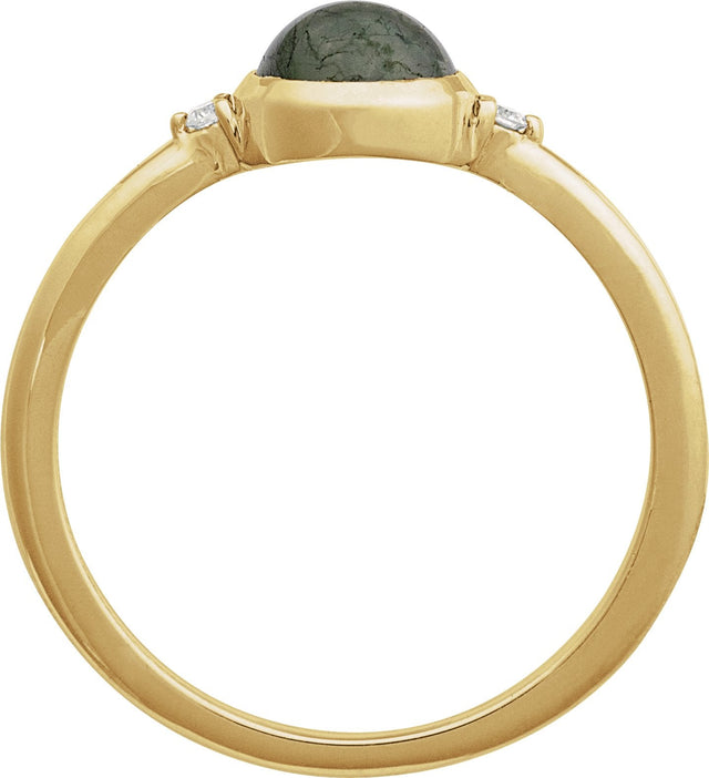 14K Gold Natural Moss Agate Bezel-Set Cabochon Ring – .03 CTW - Yellow Gold - view 5