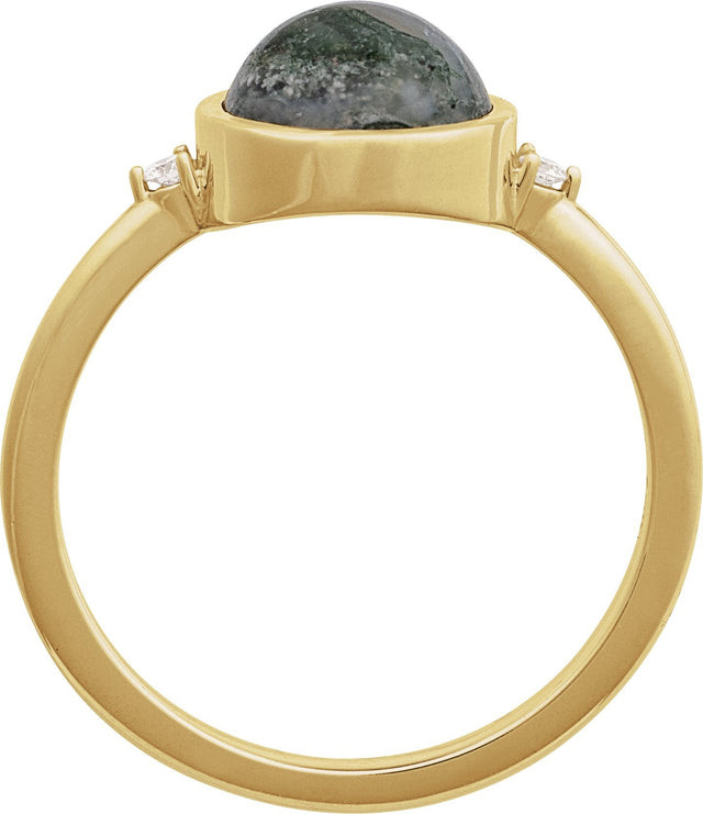 14K Gold Natural Moss Agate Bezel-Set Cabochon Ring – .03 CTW - Yellow Gold - view 5