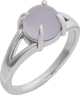 14K Gold Round Natural Chalcedony Cabochon Ring - White Gold