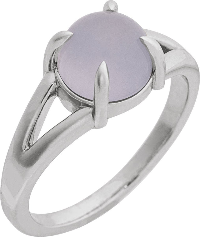 14K Gold Round Natural Chalcedony Cabochon Ring - White Gold
