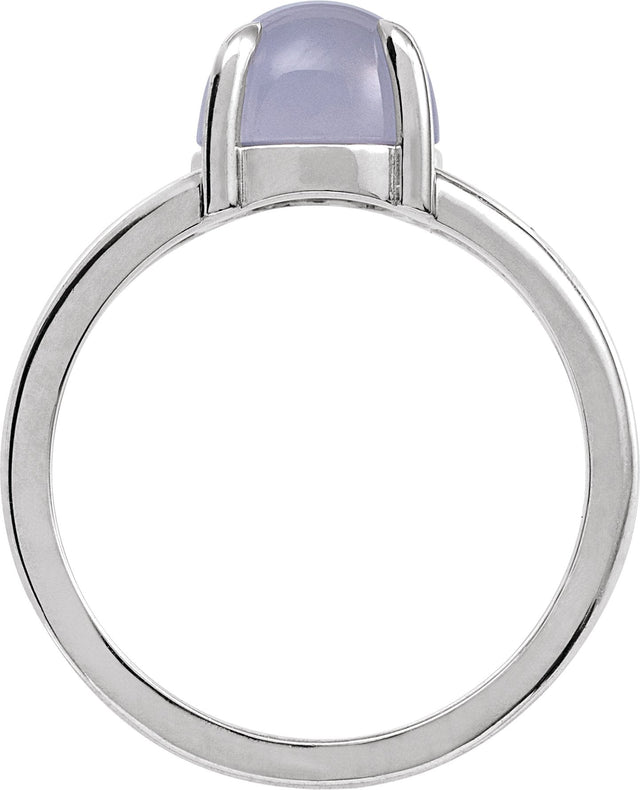 14K Gold Round Natural Chalcedony Cabochon Ring - White Gold - view 2
