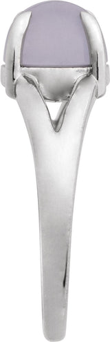 Platinum Round Natural Chalcedony Cabochon Ring - view 3