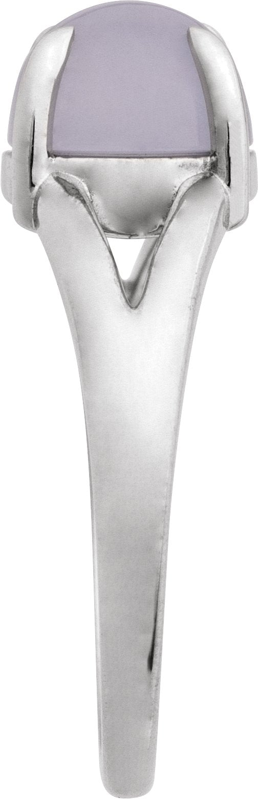 Platinum Round Natural Chalcedony Cabochon Ring - view 3
