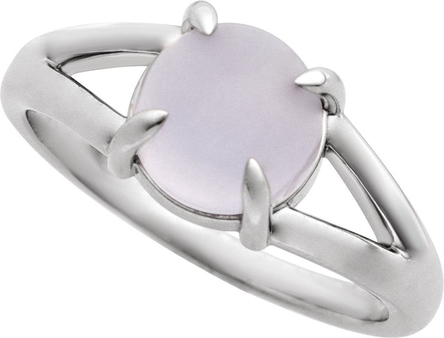 14K Gold Round Natural Chalcedony Cabochon Ring - White Gold - view 4