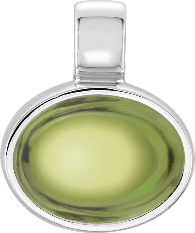 14K Gold Natural Peridot Oval Bezel-Set Pendant - White Gold