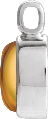14K Gold Natural Citrine Oval Bezel-Set Cabochon Pendant - White Gold - view 2