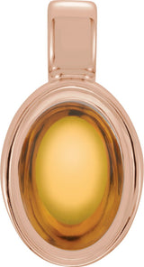14K Gold Natural Citrine Oval Bezel-Set Cabochon Pendant - Rose Gold