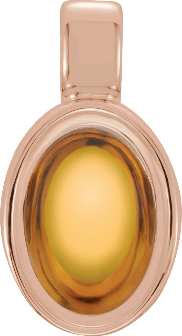 14K Gold Natural Citrine Oval Bezel-Set Cabochon Pendant - Rose Gold