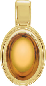 14K Gold Natural Citrine Oval Bezel-Set Cabochon Pendant - Yellow Gold