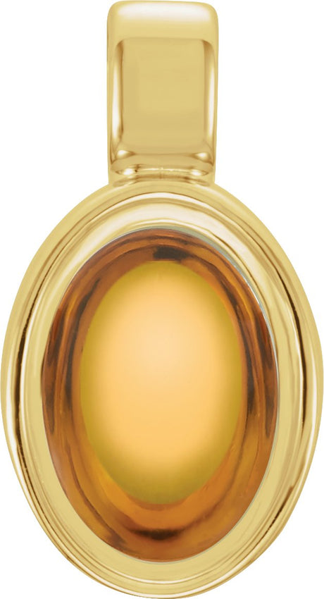 14K Gold Natural Citrine Oval Bezel-Set Cabochon Pendant - Yellow Gold