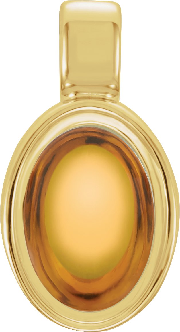 14K Gold Natural Citrine Oval Bezel-Set Cabochon Pendant - Yellow Gold