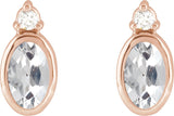 14K Gold Oval Natural White Sapphire Accented Bezel-Set Earrings - Rose Gold - view 4