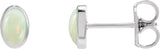 14K Gold Lab-Grown White Opal Oval Bezel-Set Cabochon Earrings - White Gold