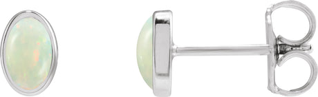 14K Gold Lab-Grown White Opal Oval Bezel-Set Cabochon Earrings - White Gold