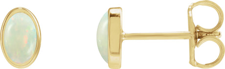 14K Gold Lab-Grown White Opal Oval Bezel-Set Cabochon Earrings - Yellow Gold