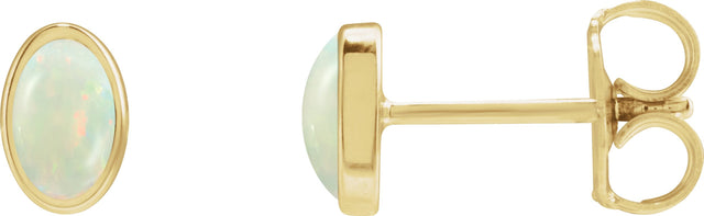 14K Gold Lab-Grown White Opal Oval Bezel-Set Cabochon Earrings - Yellow Gold