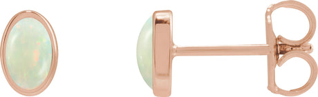 14K Gold Lab-Grown White Opal Oval Bezel-Set Cabochon Earrings - Rose Gold