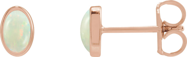 14K Gold Lab-Grown White Opal Oval Bezel-Set Cabochon Earrings - Rose Gold