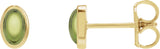 14K Gold Natural Peridot Oval Bezel-Set Cabochon Earrings - Yellow Gold