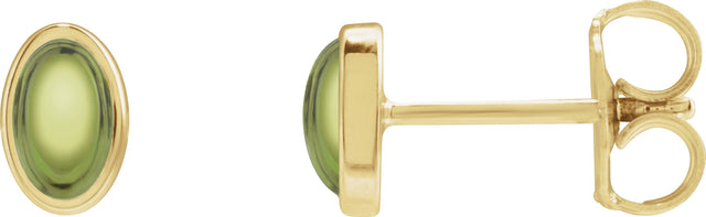 14K Gold Natural Peridot Oval Bezel-Set Cabochon Earrings - Yellow Gold