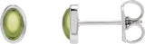 14K Gold Natural Peridot Oval Bezel-Set Cabochon Earrings - White Gold