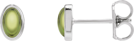 14K Gold Natural Peridot Oval Bezel-Set Cabochon Earrings - White Gold