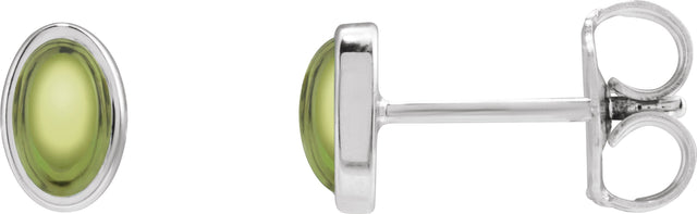 14K Gold Natural Peridot Oval Bezel-Set Cabochon Earrings - White Gold