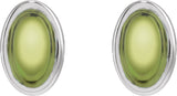 14K Gold Natural Peridot Oval Bezel-Set Cabochon Earrings - White Gold - view 2