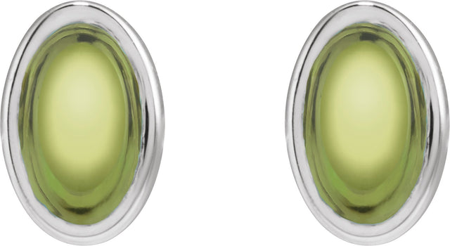 14K Gold Natural Peridot Oval Bezel-Set Cabochon Earrings - White Gold - view 2