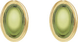 14K Gold Natural Peridot Oval Bezel-Set Cabochon Earrings - Yellow Gold - view 2