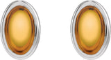 14K Gold Natural Citrine Oval Bezel-Set Cabochon Earrings - White Gold - view 2