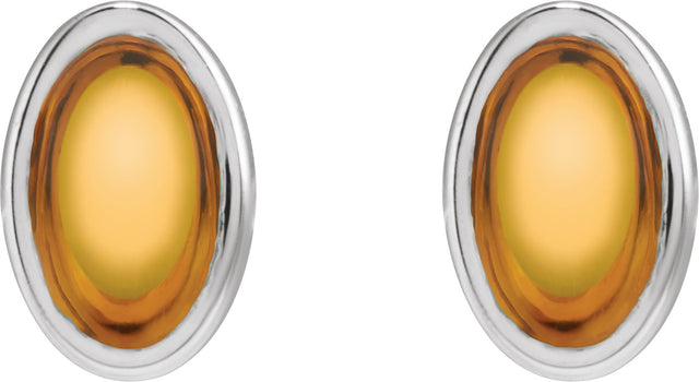 14K Gold Natural Citrine Oval Bezel-Set Cabochon Earrings - White Gold - view 2